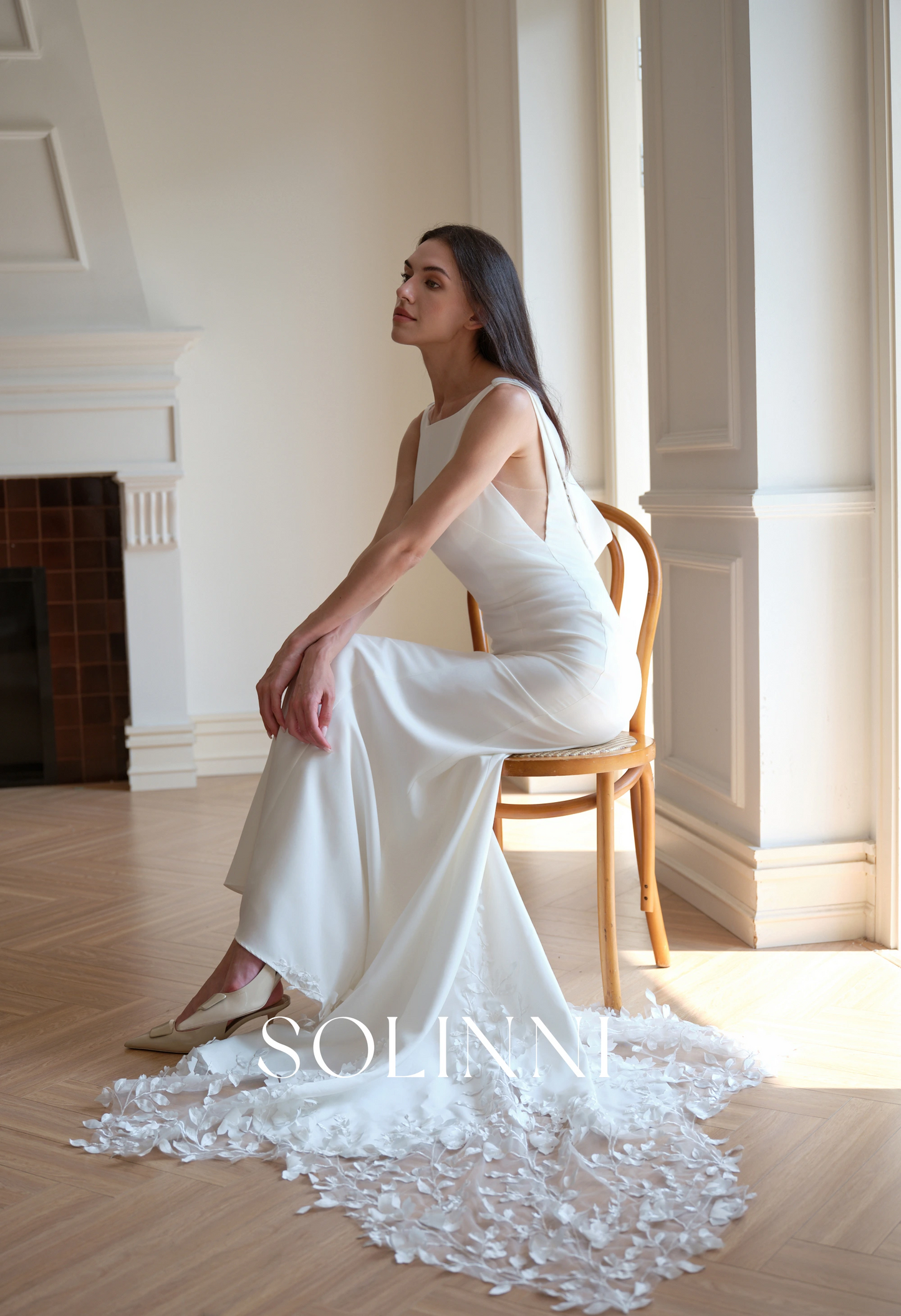 Lior – Minimalist Crepe Wedding Dress with Cowl Back and Petal Train