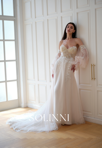 Lumina – Pink Wedding Dress with Detachable Sleeves