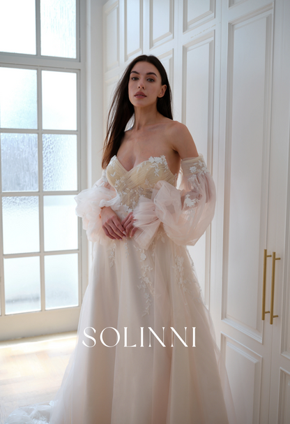Lumina – Pink Wedding Dress with Detachable Sleeves