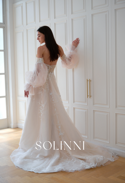 Lumina – Pink Wedding Dress with Detachable Sleeves