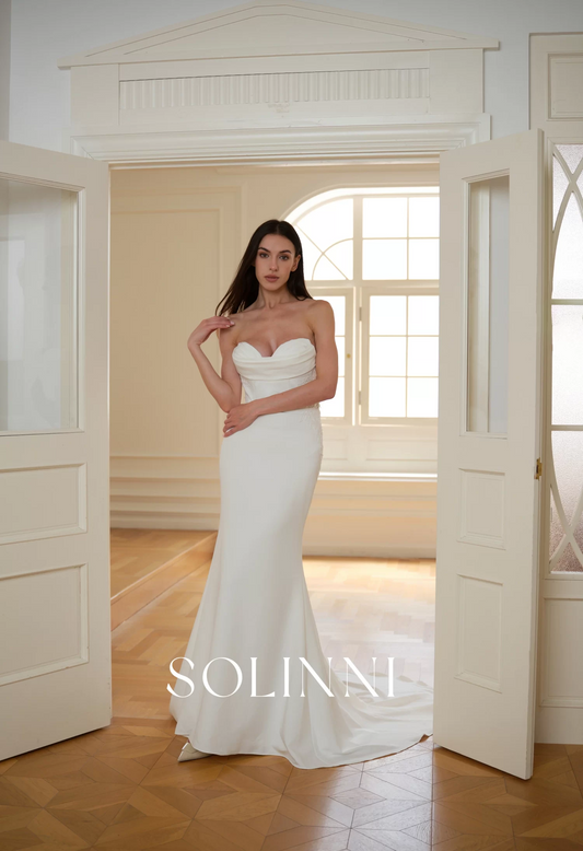 Lyra – Strapless Crepe Wedding Dress with Lace Waist Detail