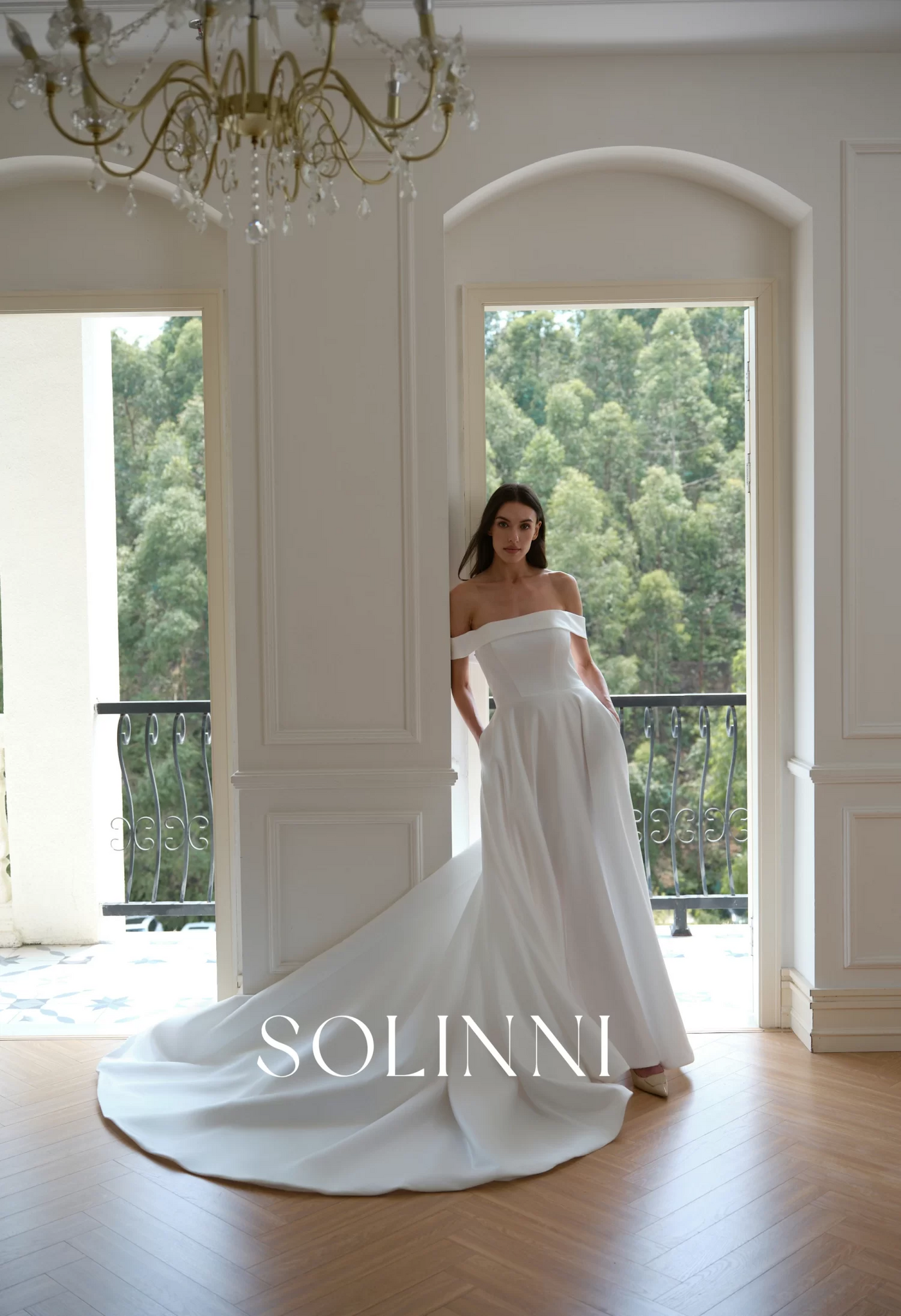 Reese – Off Shoulder Minimalist Satin Wedding Dress