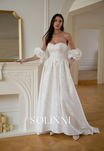 Selin – Jacquard Wedding Dress with Basque Waist and Slit