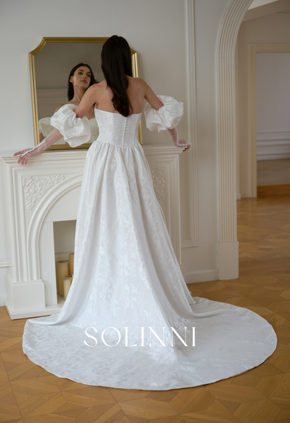 Selin – Jacquard Wedding Dress with Basque Waist and Slit