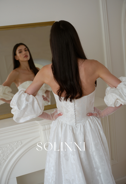 Selin – Jacquard Wedding Dress with Basque Waist and Slit