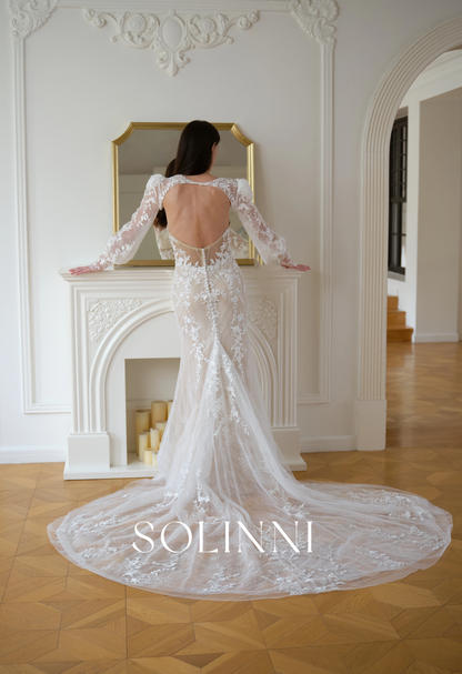 Seraphina – Fit and Flare Lace Wedding Dress with Detachable Sleeves