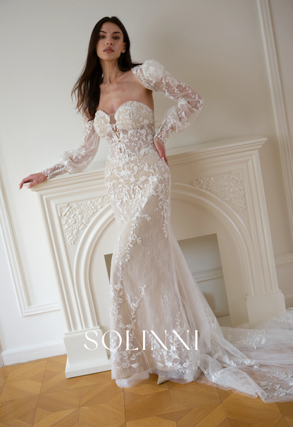 Seraphina – Fit and Flare Lace Wedding Dress with Detachable Sleeves
