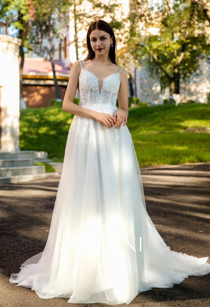 Sparkling Tulle Bridal Gown with Intricate Lace and Elegant Slit