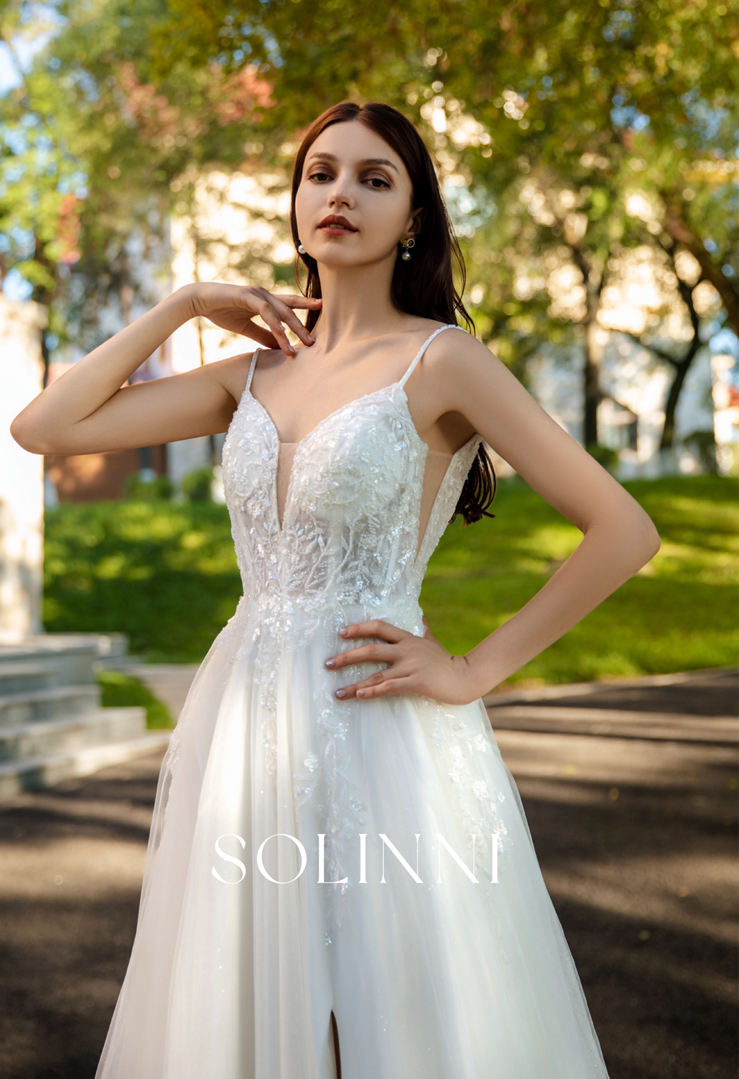 Sparkling Tulle Bridal Gown with Intricate Lace and Elegant Slit