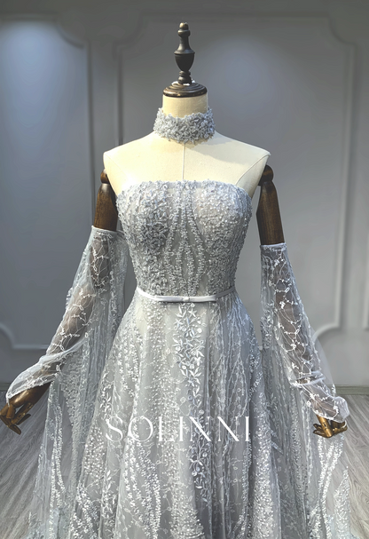 Beaded Gown with Detachable Collar and Sleeves