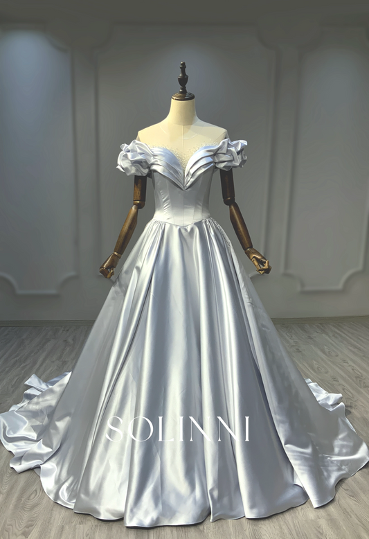 Satin Ball Gown with Beaded Illusion Neckline