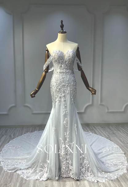 Colorful Bridal Gown with Lace and Sparkling Tulle