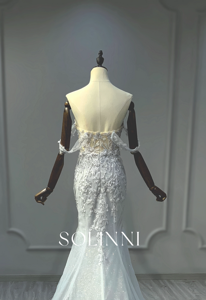 Colorful Bridal Gown with Lace and Sparkling Tulle