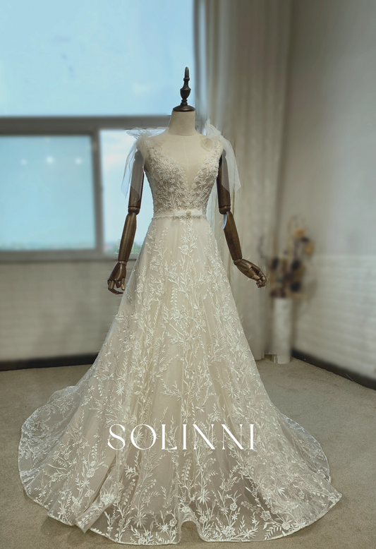 Classic Wedding Gown with Detailed Floral Appliqué