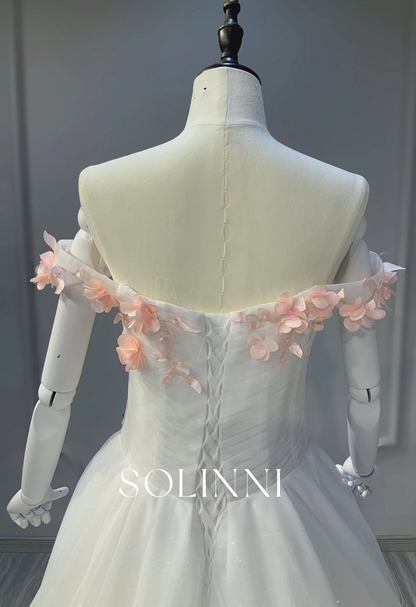 A-line Wedding dress with 3D organza floral Lace
