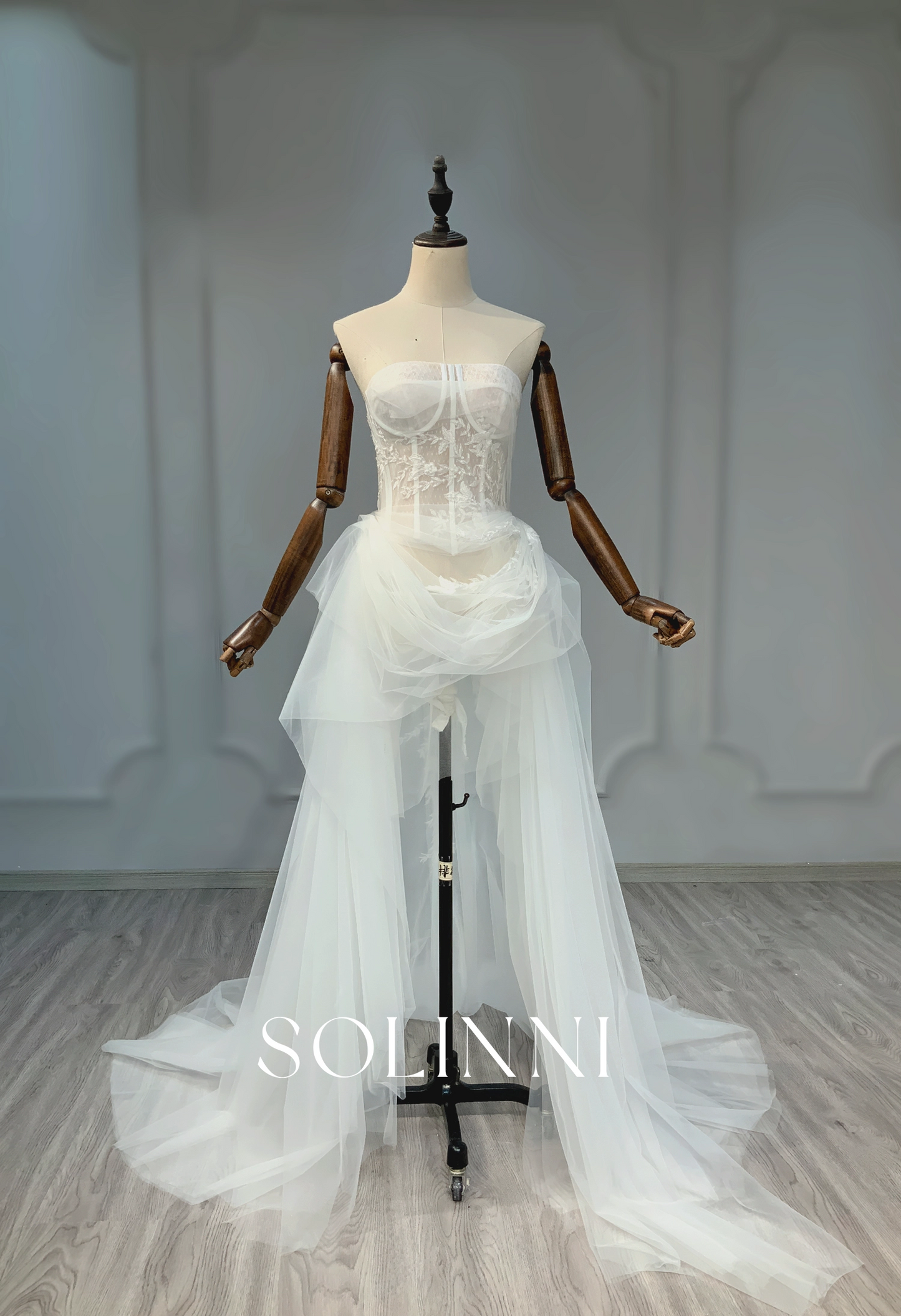 Mini Skirt with Corset Bodice and Tulle Train