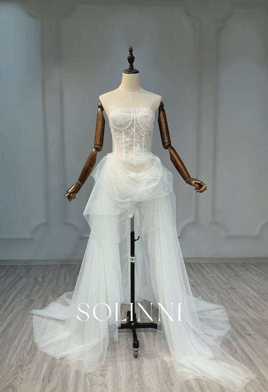 Mini Skirt with Corset Bodice and Tulle Train