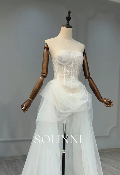 Mini Skirt with Corset Bodice and Tulle Train