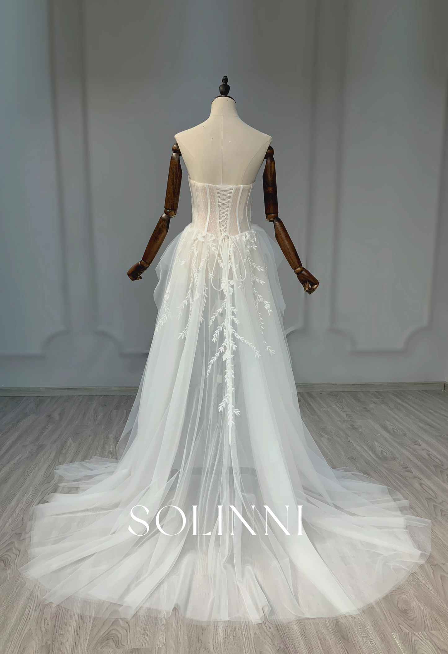 Mini Skirt with Corset Bodice and Tulle Train