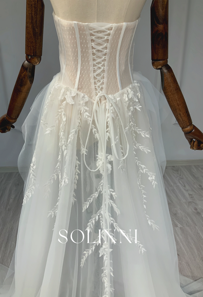Mini Skirt with Corset Bodice and Tulle Train
