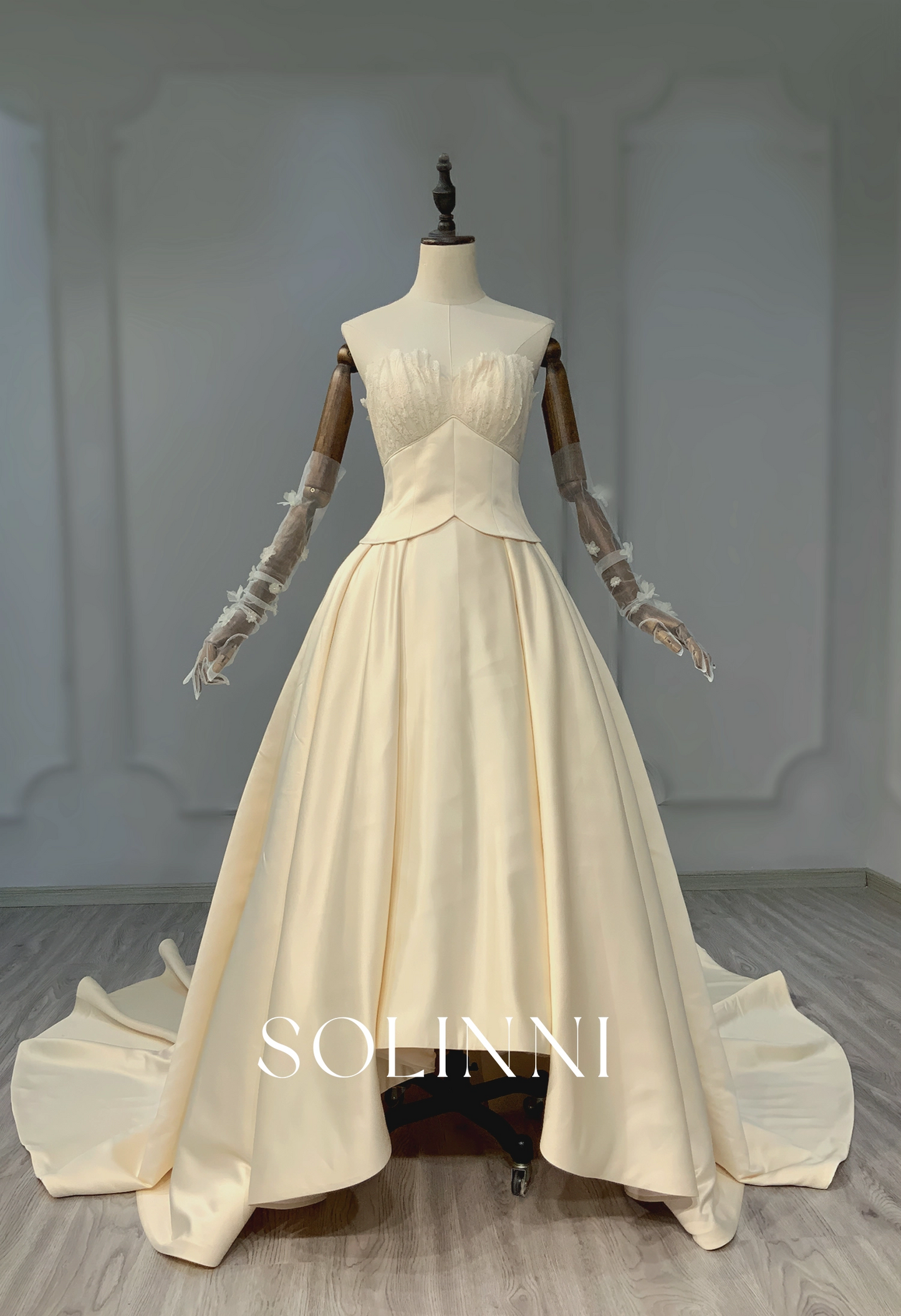 Sculptural Satin Ball Gown with Vintage-Inspired Bodice