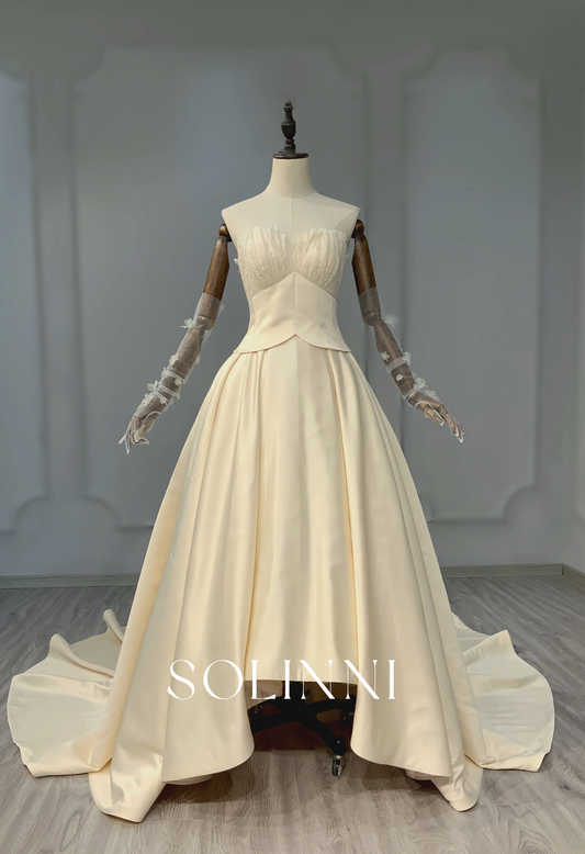 Sculptural Satin Ball Gown with Vintage-Inspired Bodice