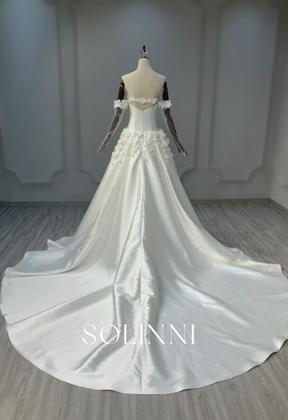 Modern Satin Ball Gown with 3D Floral Appliqué