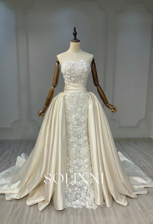 Lace Ball Gown with Detachable Champaign Satin Train