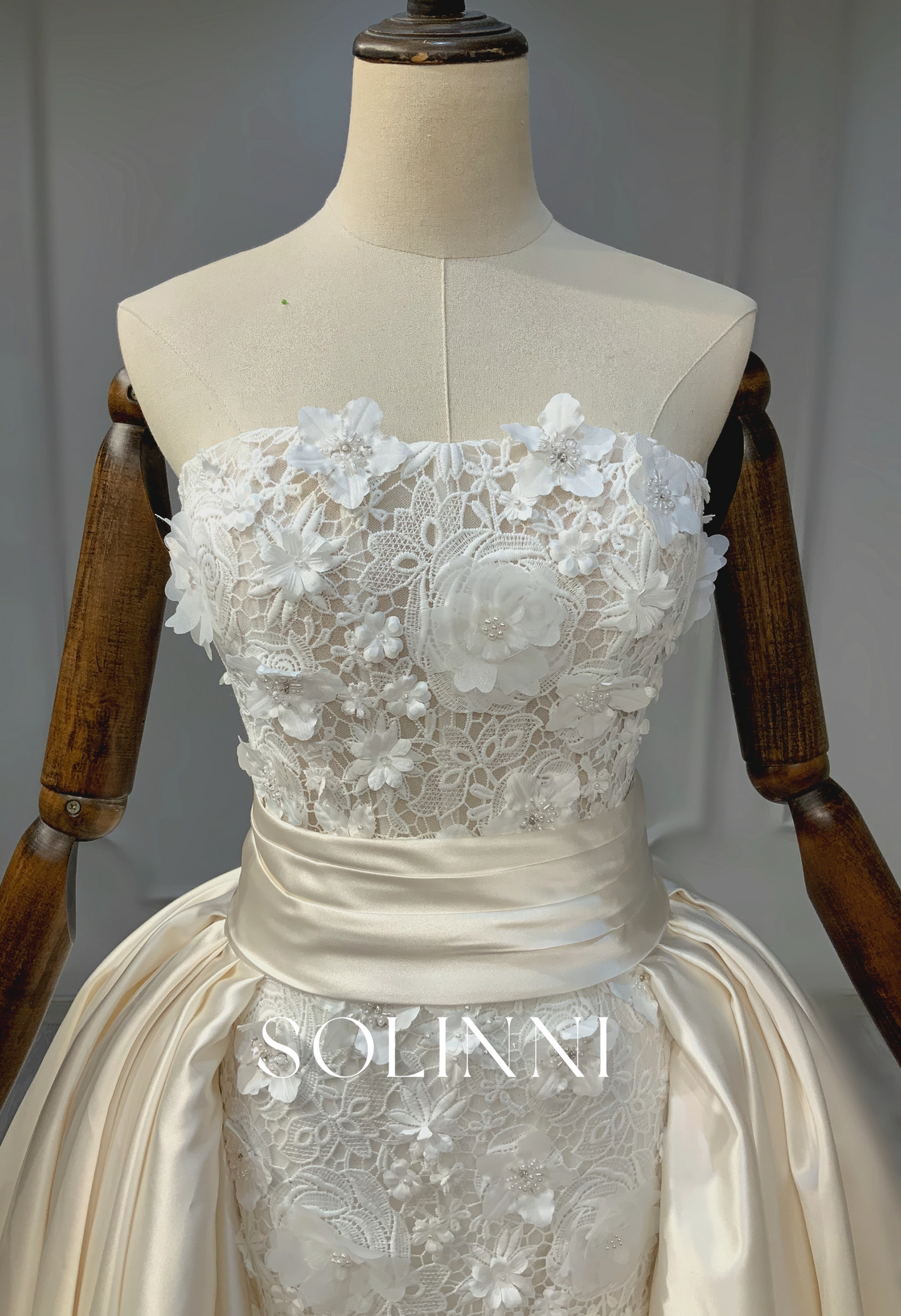 Lace Ball Gown with Detachable Champaign Satin Train