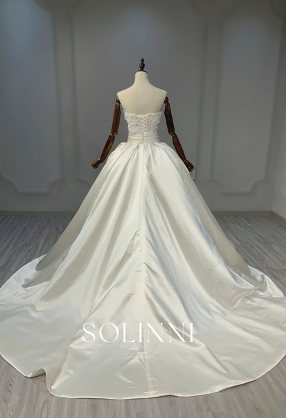 Lace Ball Gown with Detachable Champaign Satin Train