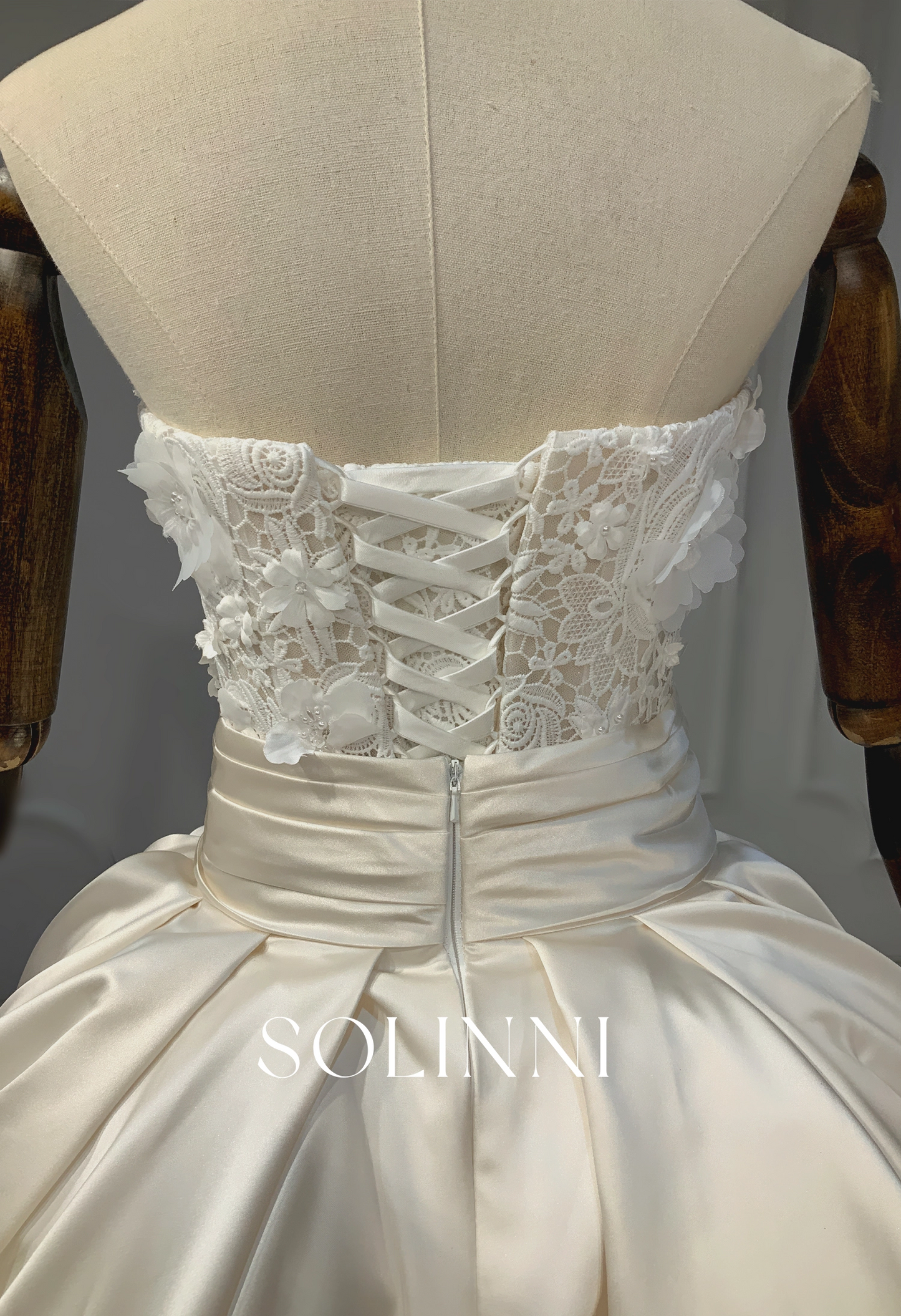 Lace Ball Gown with Detachable Champaign Satin Train