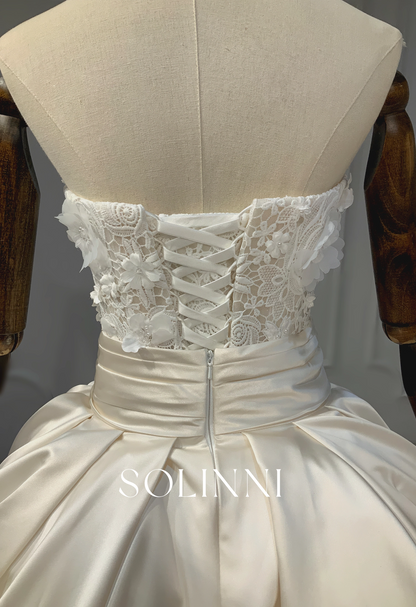 Lace Ball Gown with Detachable Champaign Satin Train