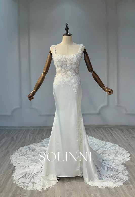 Floral Applique Mermaid Gown with Luxe Petal Train