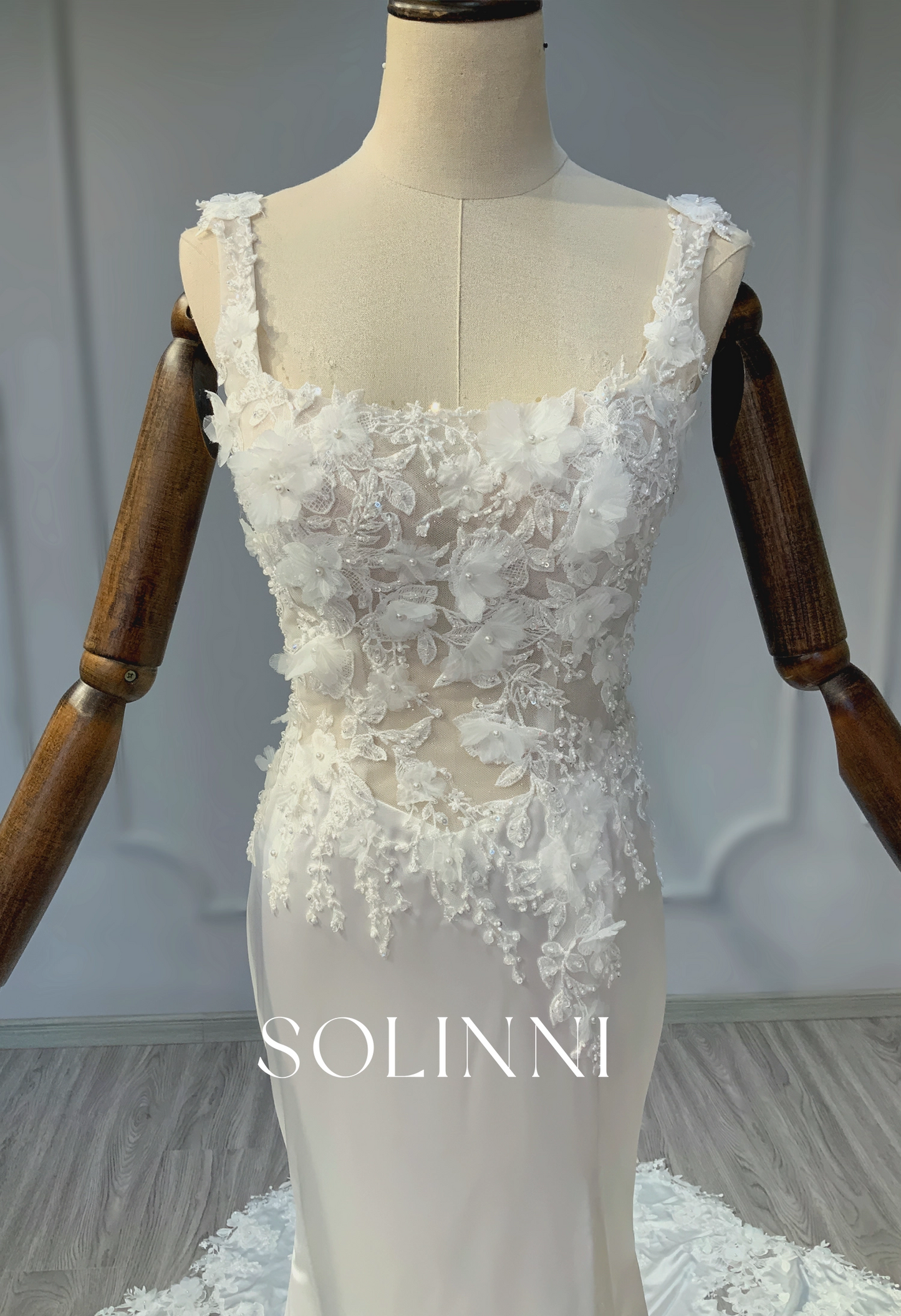 Floral Applique Mermaid Gown with Luxe Petal Train