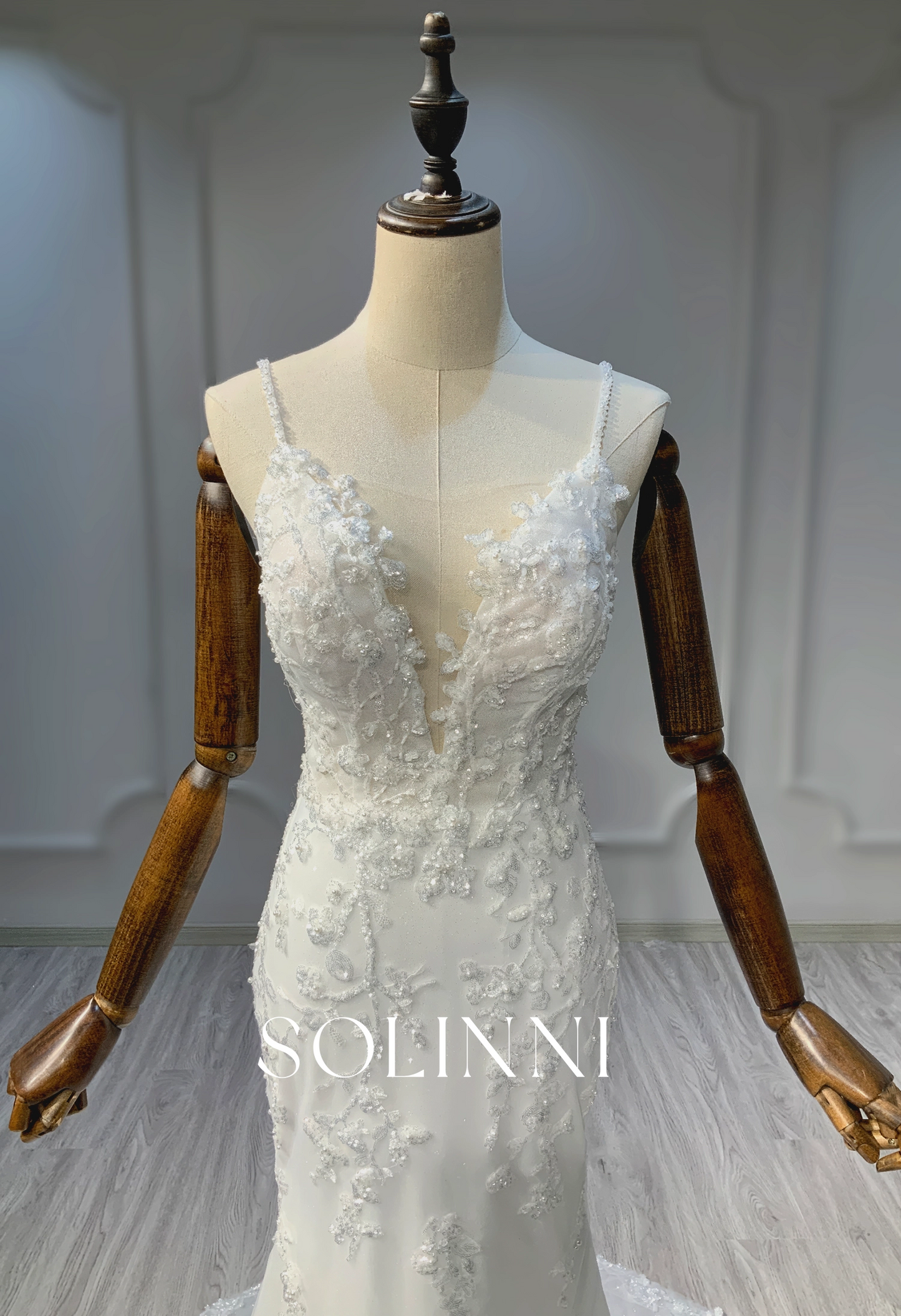 Classic Sheath Gown with Sparkling Lace Accents