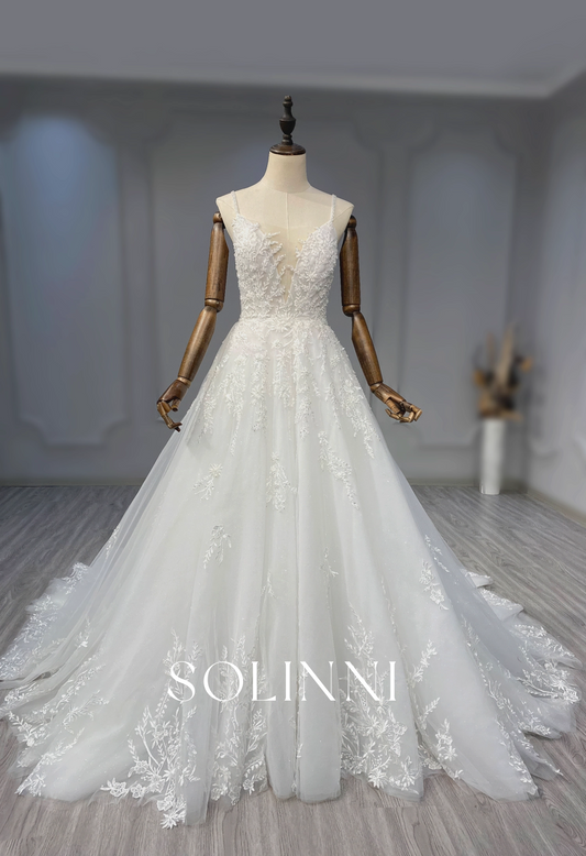 A-Line Wedding Gown with Sequin Lace and Full Skirt