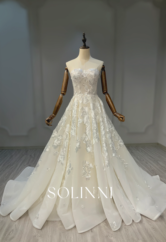 Strapless A-Line wedding dress with sparkling sequined lace