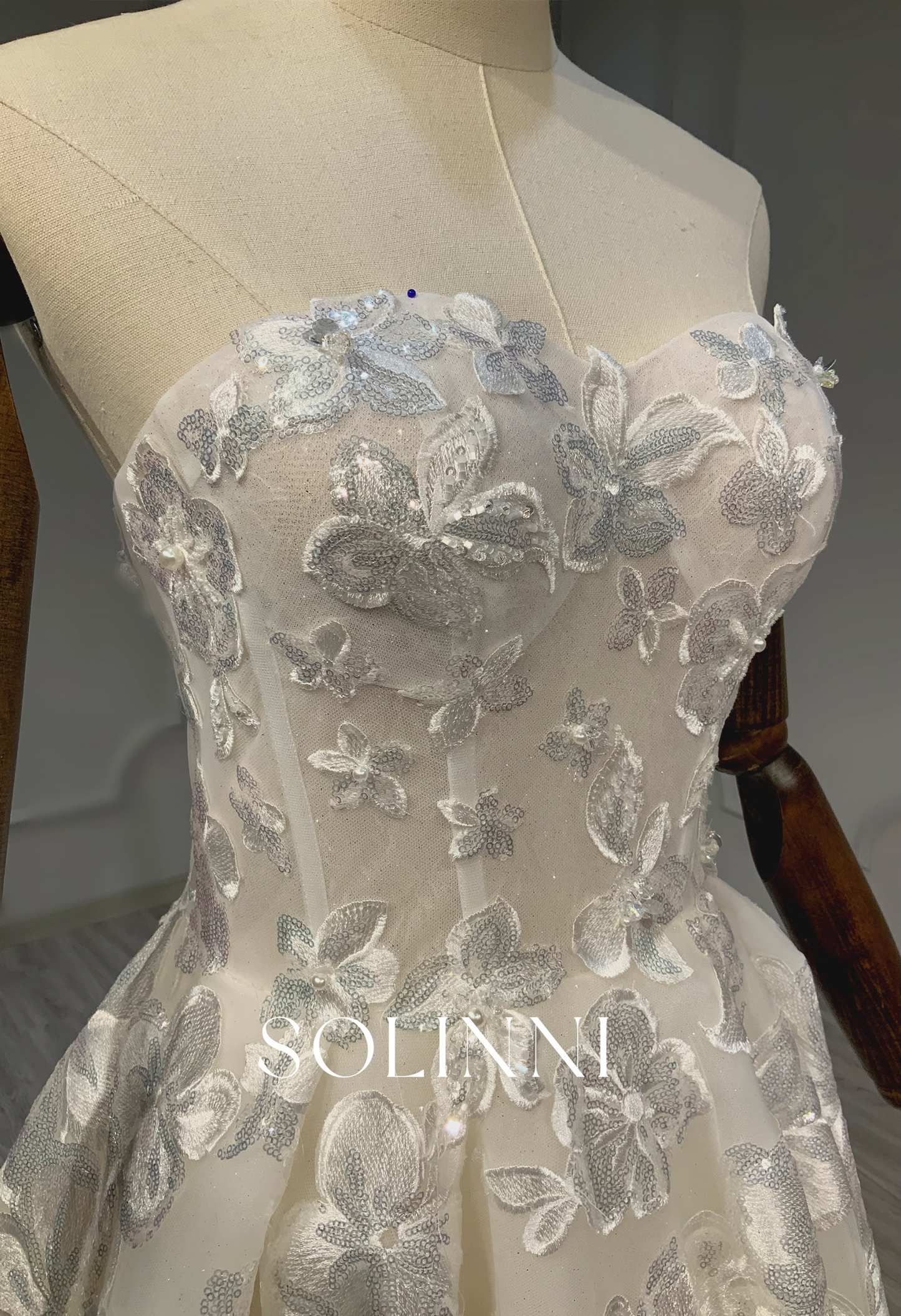 Strapless A-Line wedding dress with sparkling sequined lace