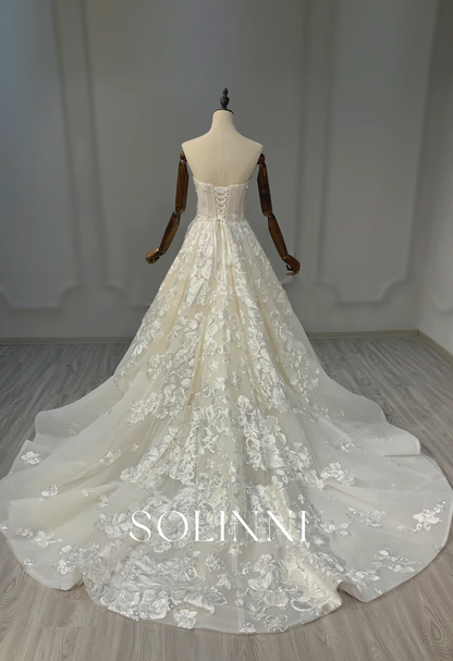 Strapless A-Line wedding dress with sparkling sequined lace