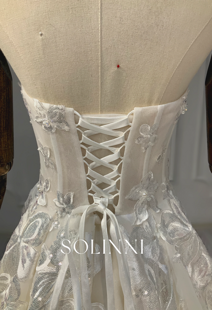 Strapless A-Line wedding dress with sparkling sequined lace