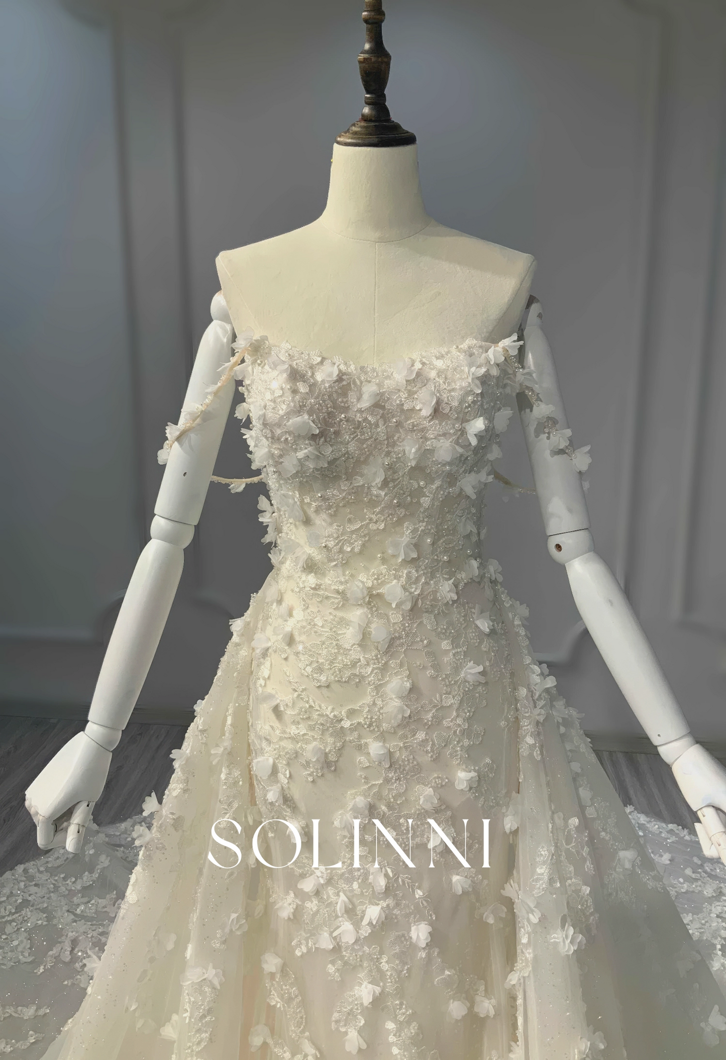 Floral Embellished Wedding Gown with Detachable Train