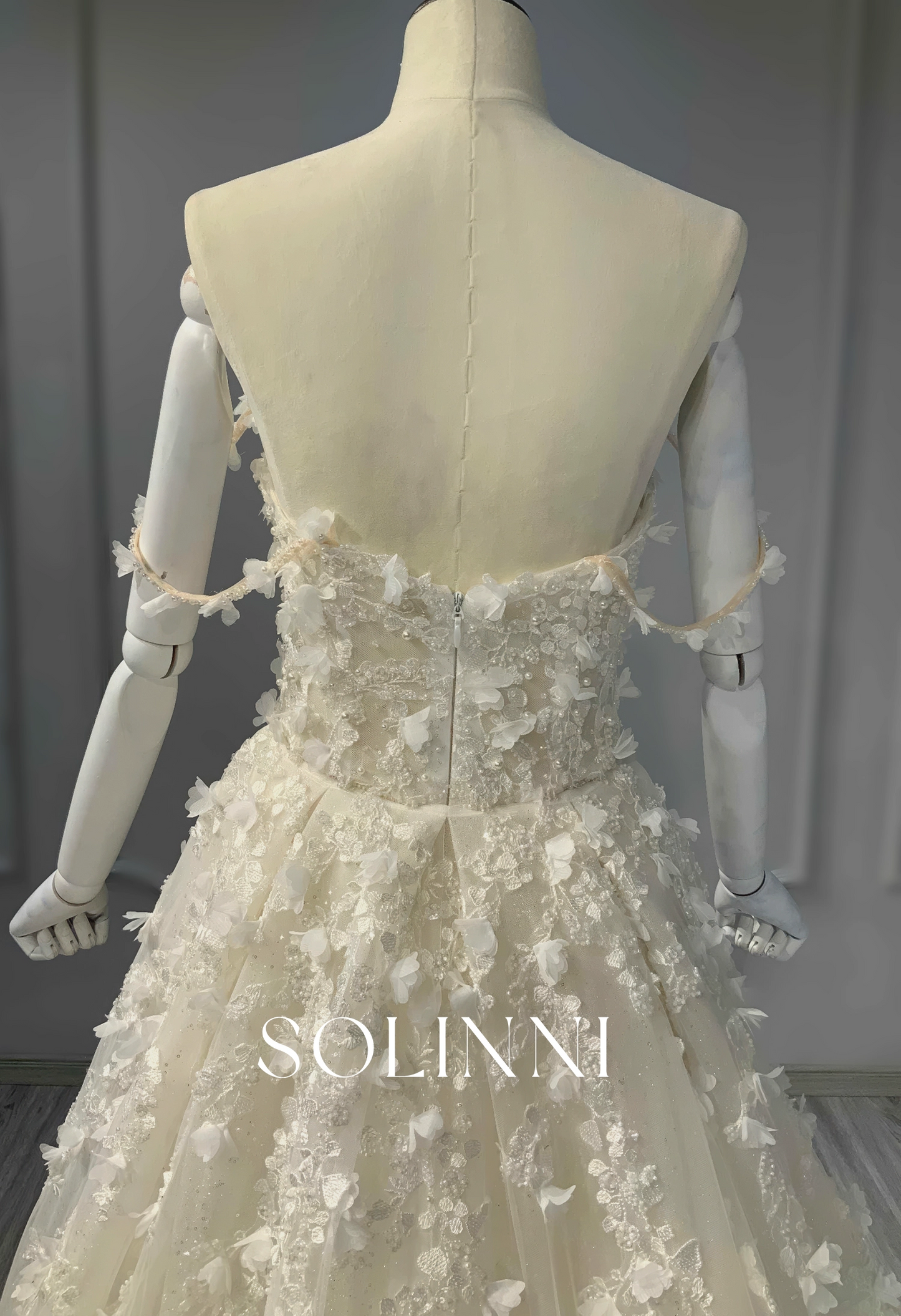 Floral Embellished Wedding Gown with Detachable Train
