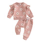Baby Toddler Girls 2Pcs Fall Outfit Daisy Flower Print Long Sleeve Top with Elastic Waist Pants Set