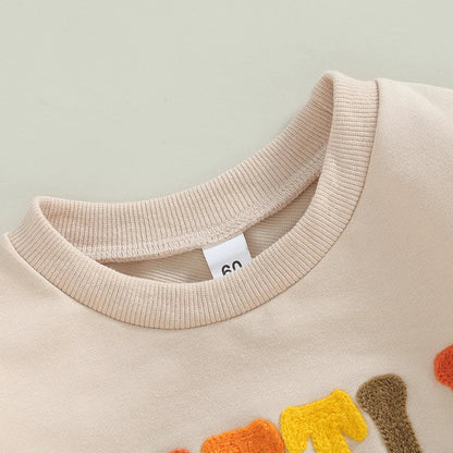 Baby Girls Boys Little Bean Bodysuit Long Sleeve Letter Embroidery Casual Playsuit Romper