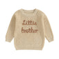 Baby Boys Sweater Letter Embroidery Little Brother Crew Neck Long Sleeve Pullover Top