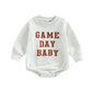 Infant Baby Boys Girls  Bodysuit Long Sleeve Crew Neck Game Day Baby Football Print Jumpsuit Bubble Romper