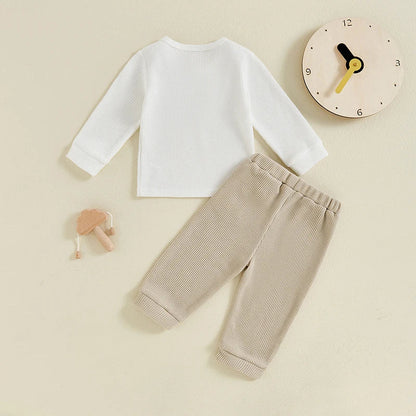 Baby Toddler Boy 2Pcs Outfit Long Sleeve Waffle Pocket Button Top + Pants Set