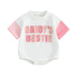 Baby Girl Daddy's Bestie Embroidery Letters Romper Short Sleeve Bodysuit Father Gift Clothes