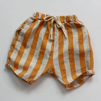 Baby Toddler Kids Summer Vintage Linen Cotton Shorts Stripes Casual Pocket Design