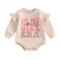 Baby Girls In My Flower Girl Era Romper Long Ruffle Sleeve Crew Neck Letters Print Bodysuit